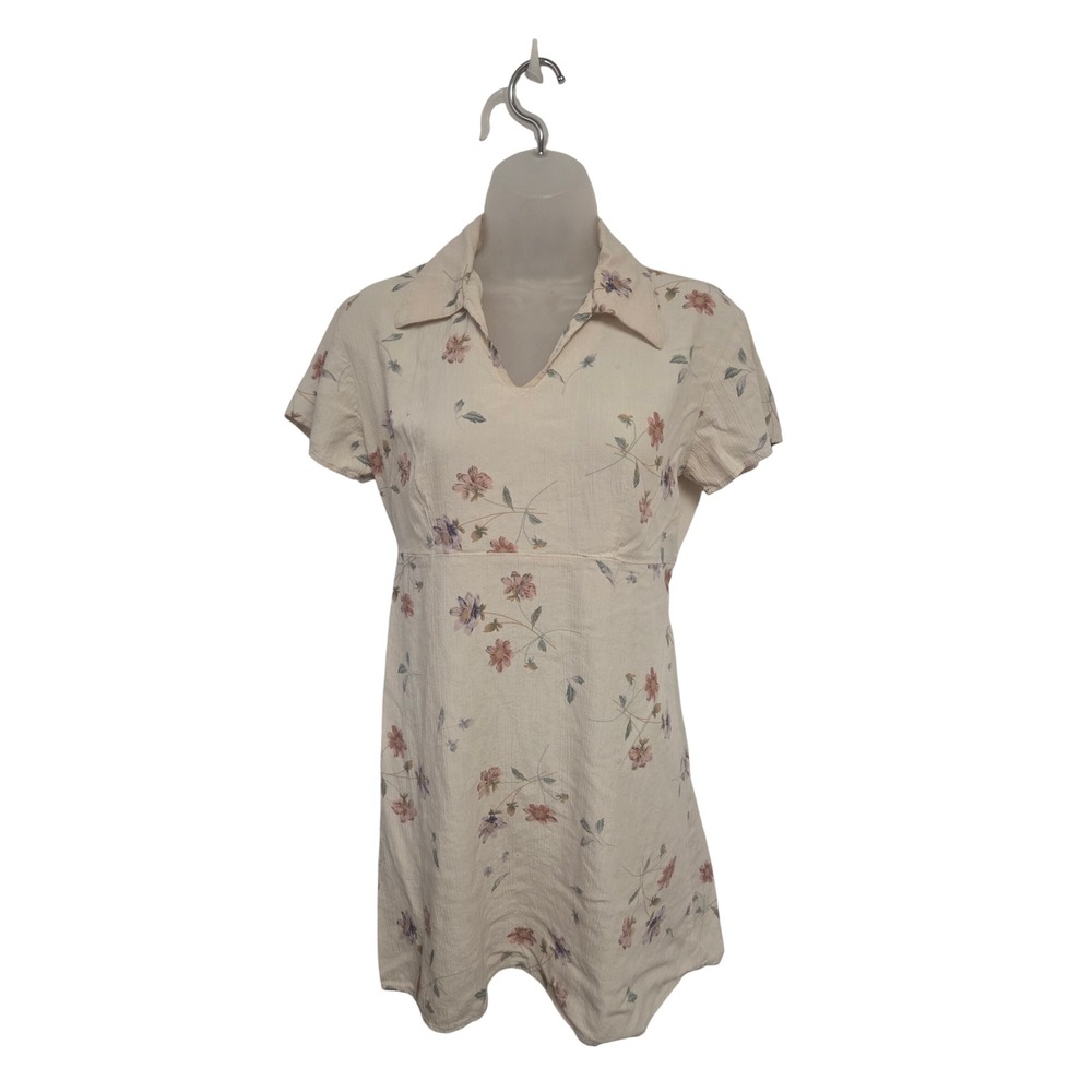 Vintage 90s Kala Floral Romper Cream Pink Purple Cottagecore Short Sleeve 32in L